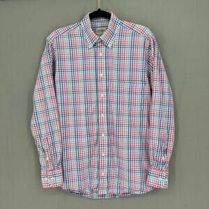 Gitman Bros Shirt Mens Medium Plaid Blue Button Down Pink Cotton Pastel USA